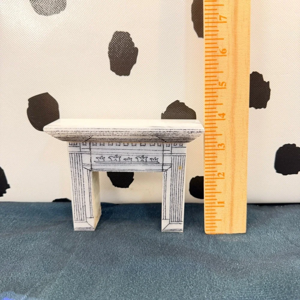 Vintage 1:12 Dollhouse Miniature Hand Carved Stone Fireplace Mantel Scrimshaw 1